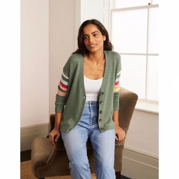BODEN Lennox Cardigan Sweater Rainbow Stripe Cashmere Wool Academia 4 - Picture 1 of 7